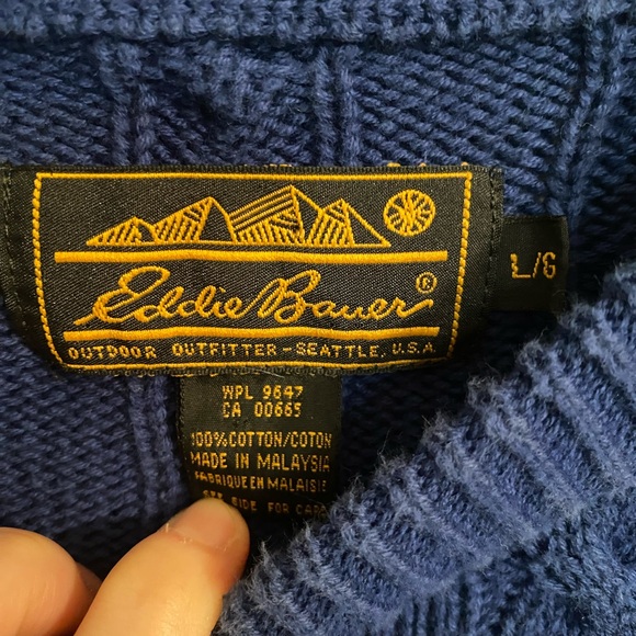 Vintage Men’s Eddie Bauer 100% Cotton Chunky Cable Knit Sweater Size L - Picture 2 of 3